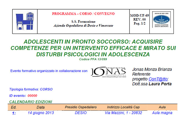 Corso ECM “Adolescenti in Pronto Soccorso”, 14 giugno 2013